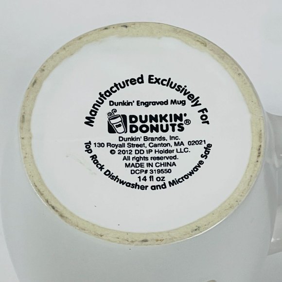 Dunkin Donuts 2012/14 oz Coffee Mug Orange and White Dunkin Donuts Inside Logo - Picture 5 of 5